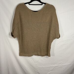 New York & Company Gold Metallic Crew Neck Sweater W/ Ribbed Texture Sz L